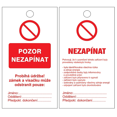 Informační visačka – POZOR NEZAPÍNAT, 90 × 170 mm